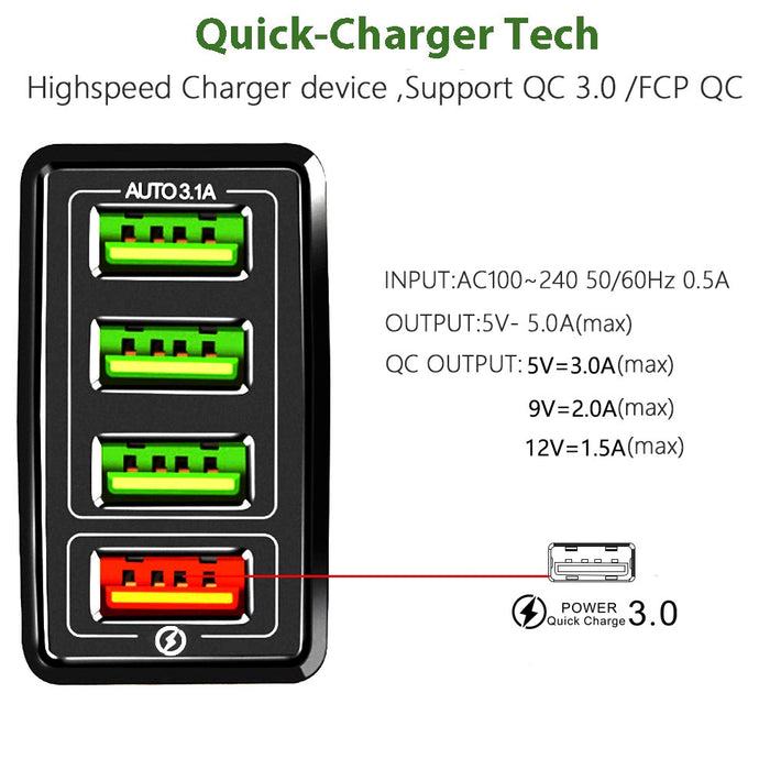 4 USB Type-A Wall Fast Charger - Black