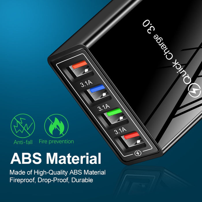 4 USB Type-A Wall Fast Charger - Black