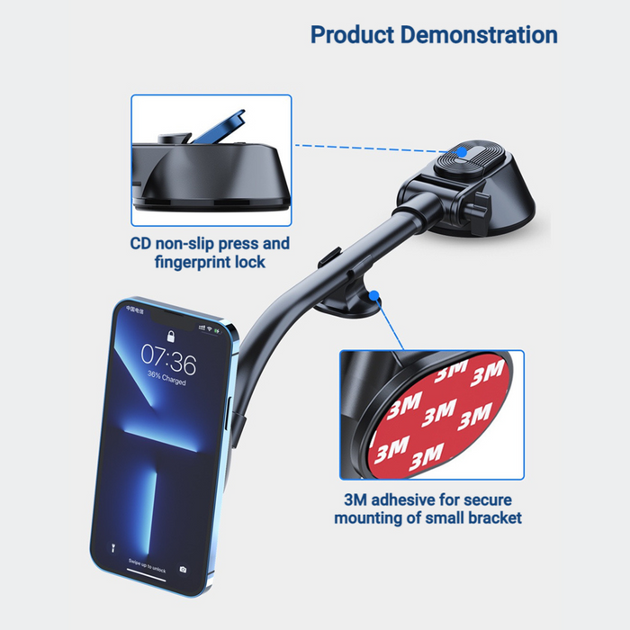 LM-30 Window & Dashboard Long Arm MagSafe Phone Car Mount Pro, Noir