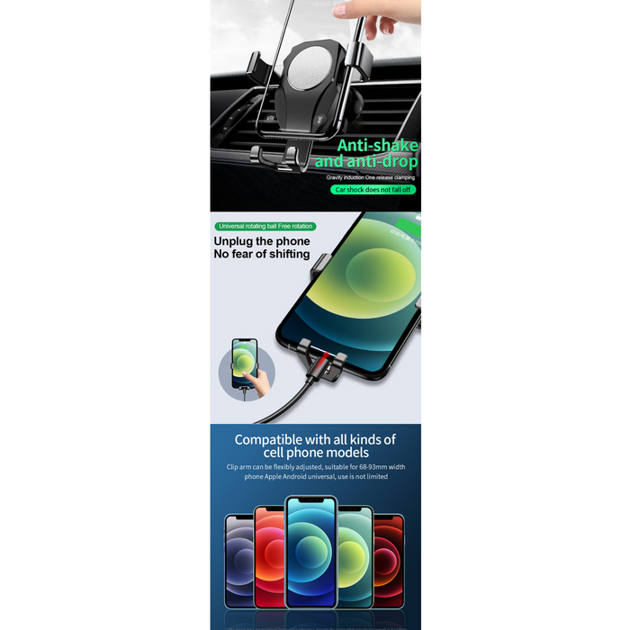 YL-146 Support de voiture universel pour grille d'aération par gravité avec dispositif anti-tremblement