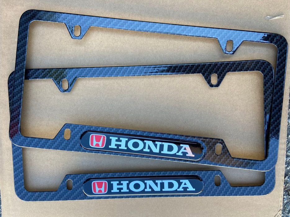 Honda Type R Red Logo License Plate Frame (Carbon Fiber Style)