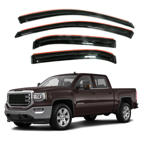 Window Visors for GMC Sierra 1500 Crew Cab 2014-2018 & GMC Sierra 2500HD 3500HD Crew Cab 2015-2019 & Chevrolet Silverado 1500 Crew Cab 2014-2018 & Chevrolet Silverado 2500HD 3500HD Crew Cab 2015-2019, 4-Piece