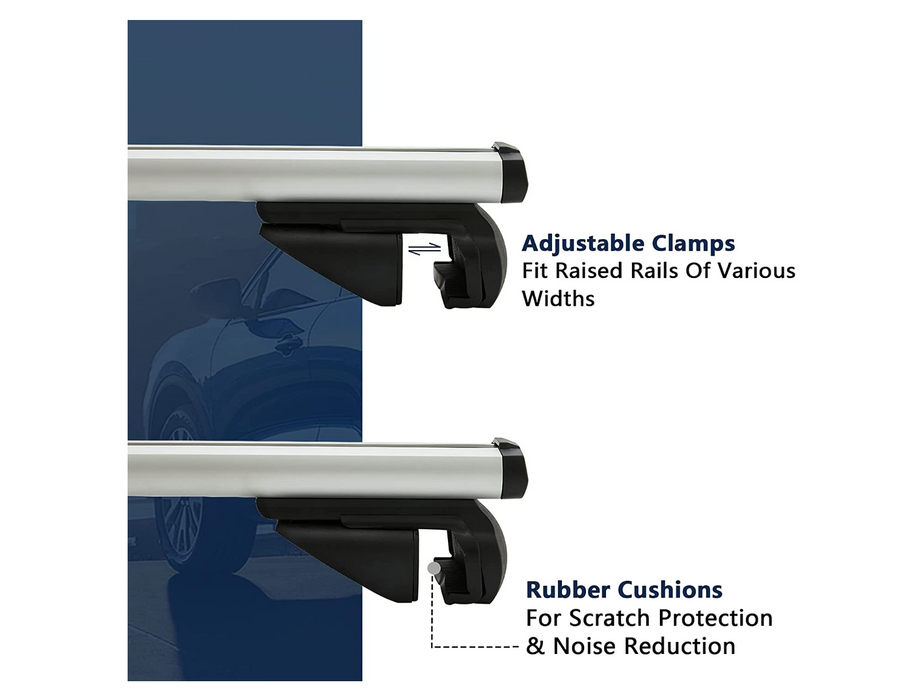 DS-08 Barre de toit universelle pour toit de voiture Capacité de porte-bagages, argent/noir