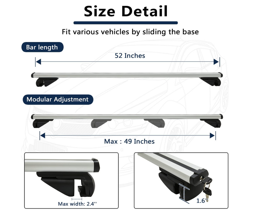 DS-08 Barre de toit universelle pour toit de voiture Capacité de porte-bagages, argent/noir