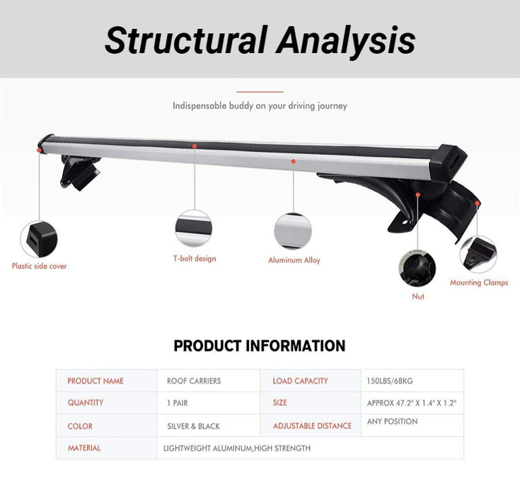 DS-17X Porte-bagages universel pour barres de toit de voiture, argent/noir