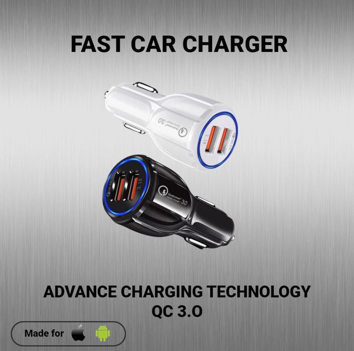 Fast Car Charger USB Type A Dual Ports - White