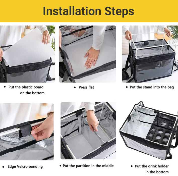 Grand sac isotherme de livraison de nourriture, thermique anti-fuite, transporteur avec porte-boissons, 33L/45L/62L, noir