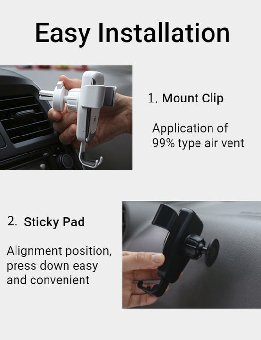 Q12 Support de téléphone de charge sans fil pour grille d'aération de voiture, noir