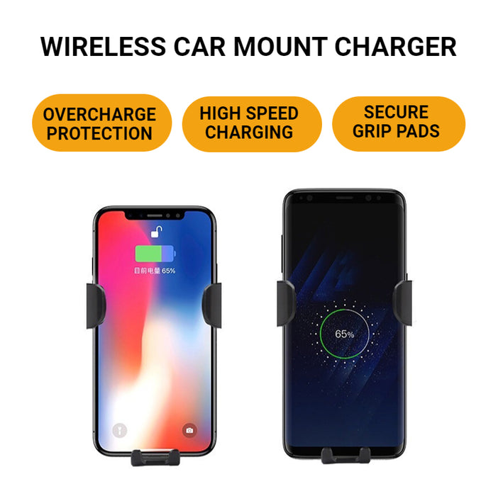 Q12 Support de téléphone de charge sans fil pour grille d'aération de voiture, noir