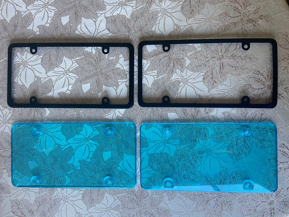 Aluminum License Plate Frame with Transparent Blue Cover