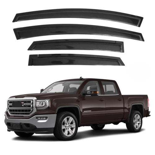 Window Visors for GMC Sierra 1500 Crew Cab 2014-2018 & GMC Sierra 2500HD 3500HD Crew Cab 2015-2019 & Chevrolet Silverado 1500 Crew Cab 2014-2018 & Chevrolet Silverado 2500HD 3500HD Crew Cab 2015-2019, 4-Piece