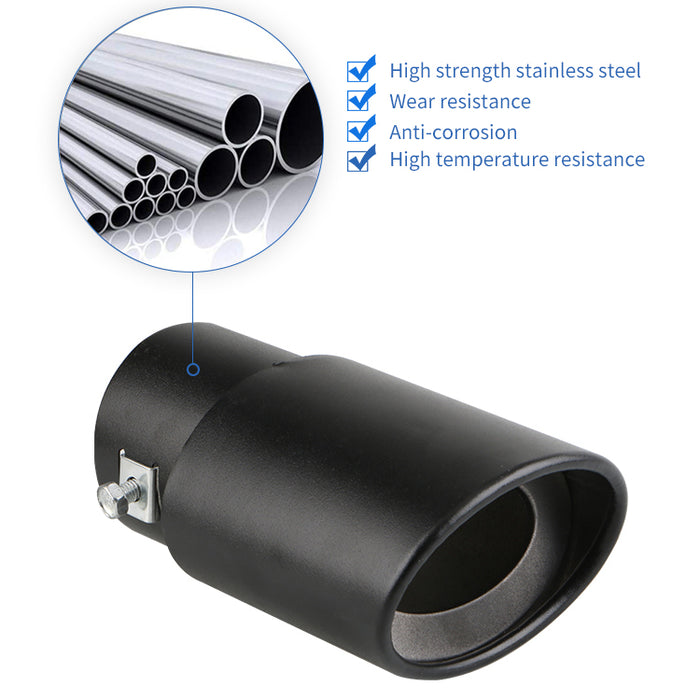 Matte Black Flame Stainless Steel Straight Exhaust Tailpipe - Universal Fit (63mm)