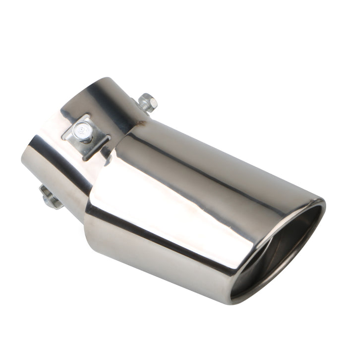 Silver Stainless Flame Stainless Steel Curved Exhaust Tailpipe - Universal Fit (63mm)