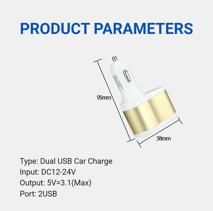 Chargeur de téléphone portable 3 en 1 pour voiture (2 ports USB de type A et allume-cigare)