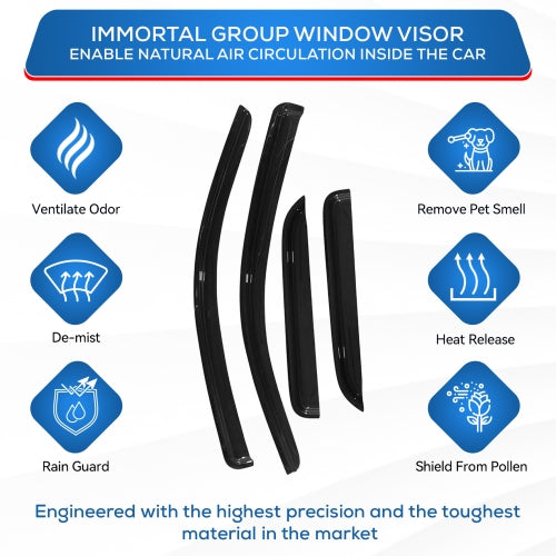 Immortal 811701 Déflecteurs de visière latérale à montage adhésif extérieur, ensemble de 4 pièces pour Kia Optima 2010-2015