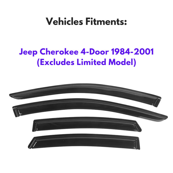 Window Visors for Jeep Cherokee 4-Door 1984-2001 (Excludes Limited Model), 4-Piece