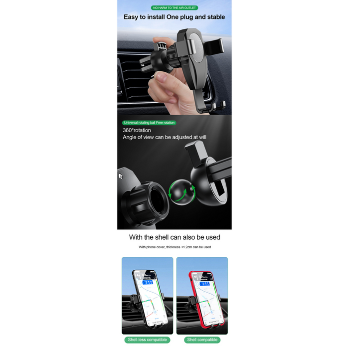 GravitySecure - Universal Air Vent Car Mount with Anti-Shake Device