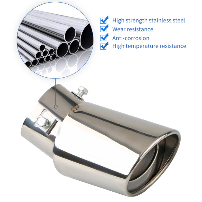 Silver Stainless Flame Stainless Steel Curved Exhaust Tailpipe - Universal Fit (63mm)