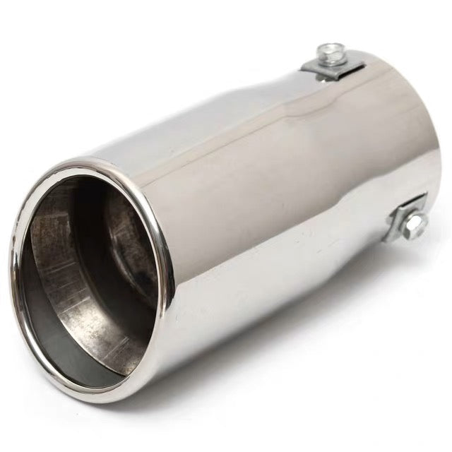 Silver Stainless Flame Stainless Steel Straight Exhaust Tailpipe - Universal Fit (73mm)