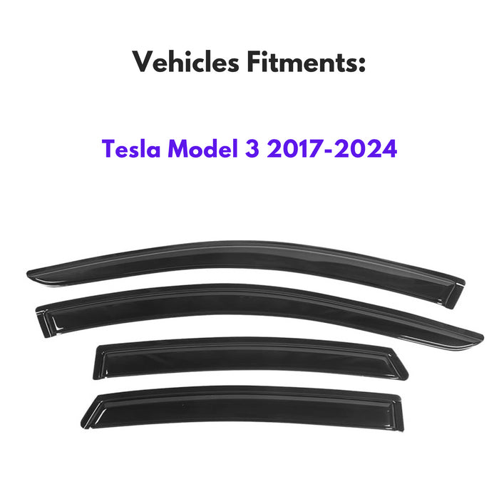 Window Visors for Tesla Model 3 2017-2024, 4-Piece