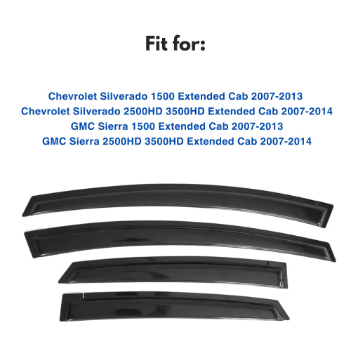 Window Visors for Chevrolet Silverado 1500 Extended Cab 2007-2013 & Chevrolet Silverado 2500HD 3500HD Extended Cab 2007-2014 & GMC Sierra 1500 Extended Cab 2007-2013 & GMC Sierra 2500HD 3500HD Extended Cab 2007-2014, 4-Piece