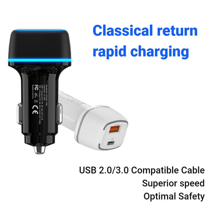 Rapid Car Charger with Type A & Type C Dual Ports - Black