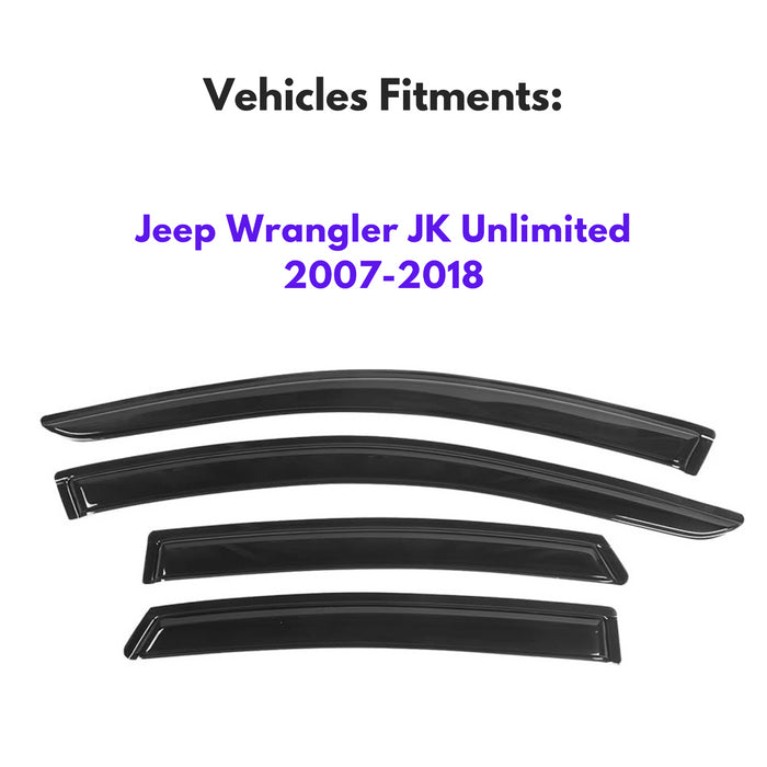 Window Visors for Jeep Wrangler JK Unlimited 4-Door 2007-2018, 4-Piece