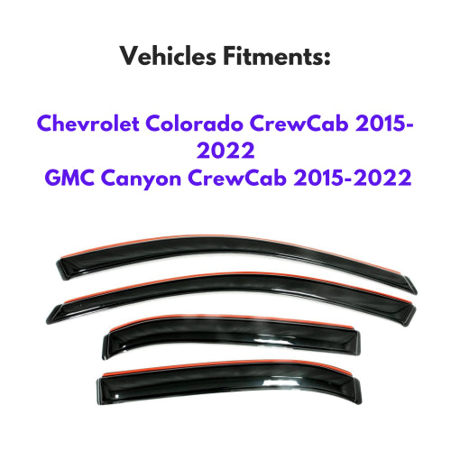 Window Visors for Chevrolet Colorado CrewCab 2015-2022 & GMC Canyon CrewCab 2015-2022, 4-Piece