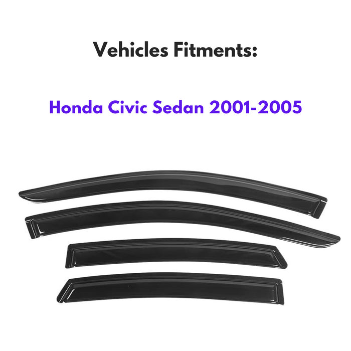 Immortal 811404 Déflecteurs de visière latérale à montage adhésif extérieur, ensemble de 4 pièces pour Honda Civic 2001-2005