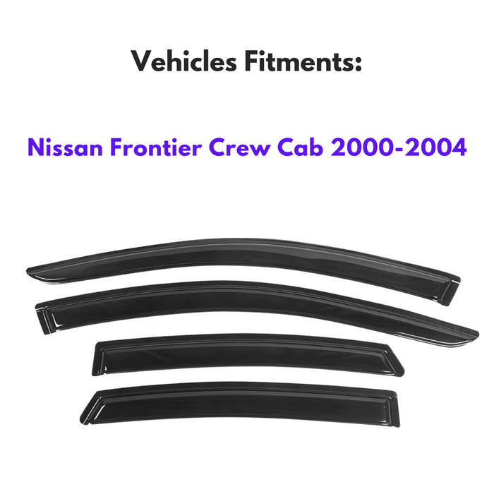 Window Visors for Nissan Frontier Crew Cab 2000-2004 & Nissan Navara Crew Cab 2000-2004, 4-Piece