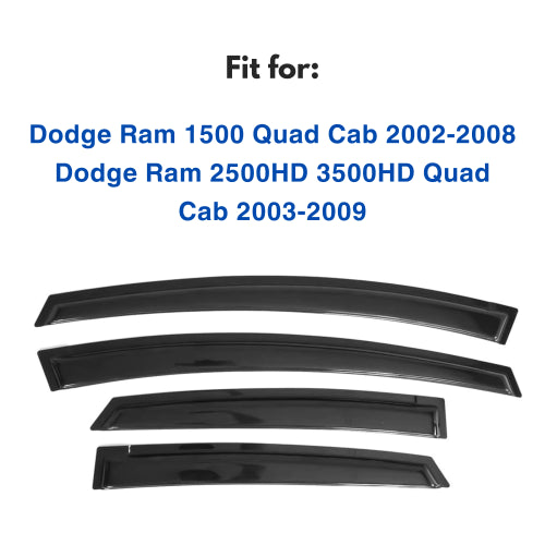 Window Visors for Dodge Ram 1500 Quad Cab 2002-2008 & Dodge Ram 2500/3500 Quad Cab 2003-2009, 4-Piece